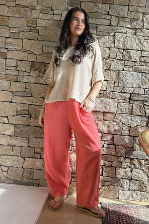 Suri Cushion Cotton Barrel Pant Watermelon