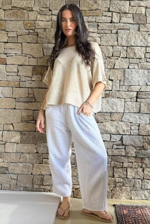Suri Cushion Cotton Barrel Pant White
