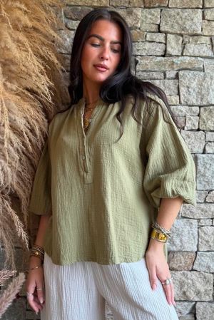 Annie Cushion Cotton Laurie Blouse Soft Olive 