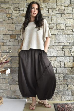 Tasha Cushion Cotton Hopsack Bloom Pant Chocolate