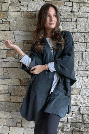 The Terry B Relaxed Zip Jacket Charcoal