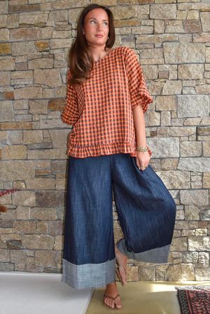 Vivienne Plaid Frill Box Top Chestnut & Marmalade