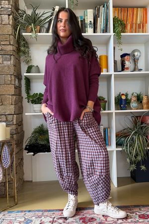 Vivienne Plaid Shelby Barrel Pant Aubergine & Denim