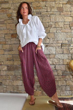 Vivienne Plaid Shelby Barrel Pant Burgundy & Russet