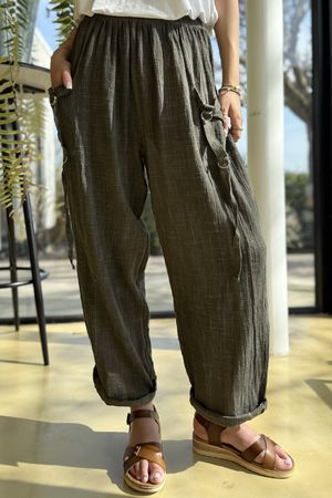 Wild Shores Pure Cotton D Ring Relaxed Pant Elephant