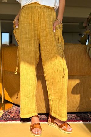 Wild Shores Pure Cotton D Ring Relaxed Pant Washed Indian Yellow 