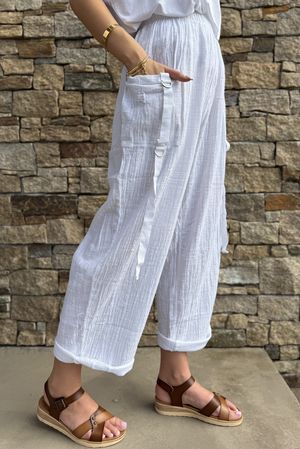 Wild Shores Pure Cotton D Ring Relaxed Pant White