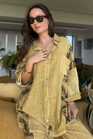 Wild Shores Pure Cotton Fossil Shirt Washed Indian Yellow /6 