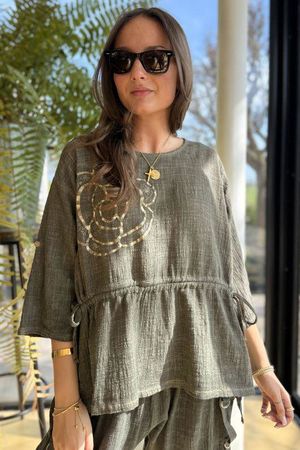 Wild Shores Pure Cotton Pull Tie Top Washed Elephant  