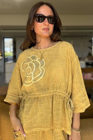 Wild Shores Pure Cotton Pull Tie Top Washed Indian Yellow 