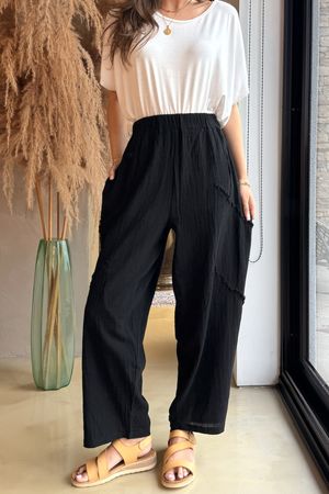 Wild Shores Pure Cotton Raw Seam Cocoon Pant Black