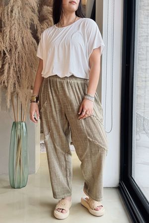 Wild Shores Pure Cotton Raw Seam Cocoon Pant Cedar