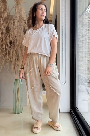 Wild Shores Pure Cotton Raw Seam Cocoon Pant Dirty Blonde