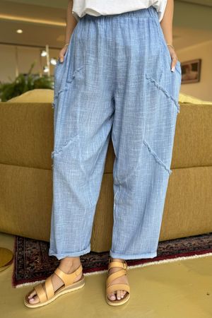 Wild Shores Pure Cotton Raw Seam Cocoon Pant Washed Light Denim /12 