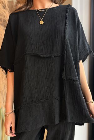 Wild Shores Pure Cotton Raw Seam Top Black