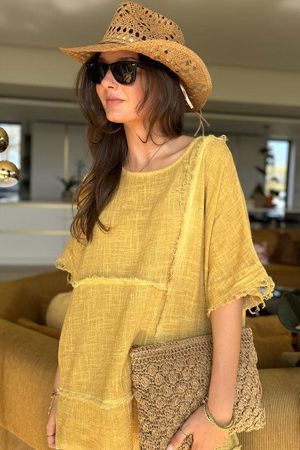 Wild Shores Pure Cotton Raw Seam Top Washed Indian Yellow 