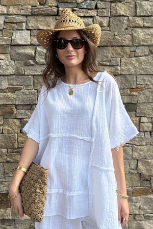 Wild Shores Pure Cotton Raw Seam Top White