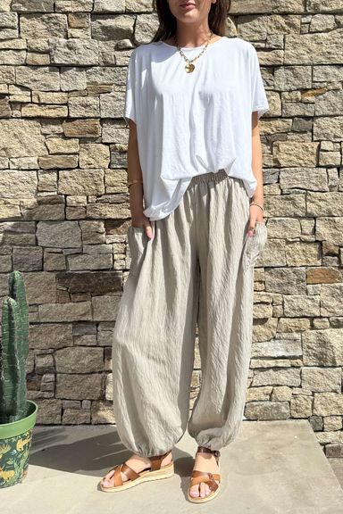 【BAON】Mikyu Shirring Balloon Banding Pants Made in Italy Basso Shirring Waist Balloon Pant Mocha -