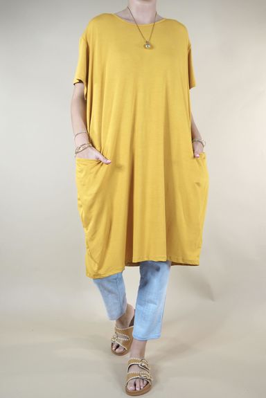 Made in Italy Perfect Pocketed T Shirt Dress Ochre +