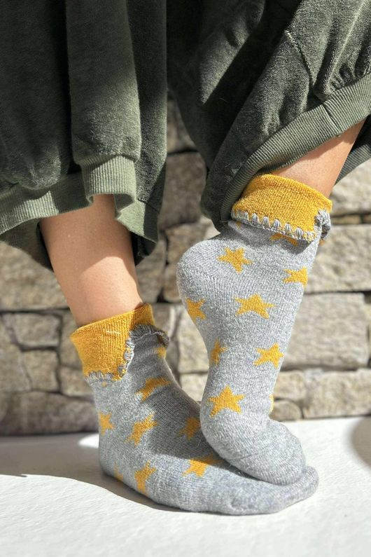 Laundry B Terry & Wool Luxury Socks Star Ochre Grey
