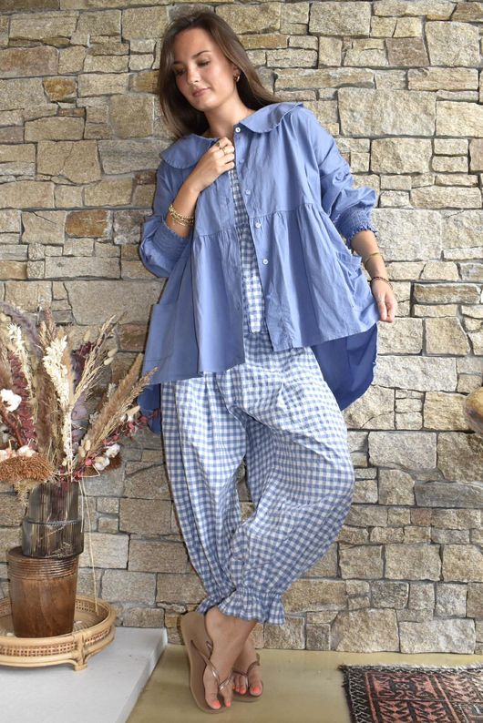 Nonni Gingham Bloomer Pant Denim
