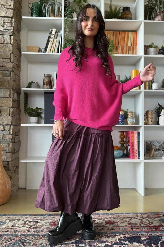 Huggle Asymmetric Draped Knit Jumper Geranium