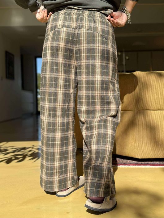 Patrick Plaid Brushed Cotton Kick Pant Khaki