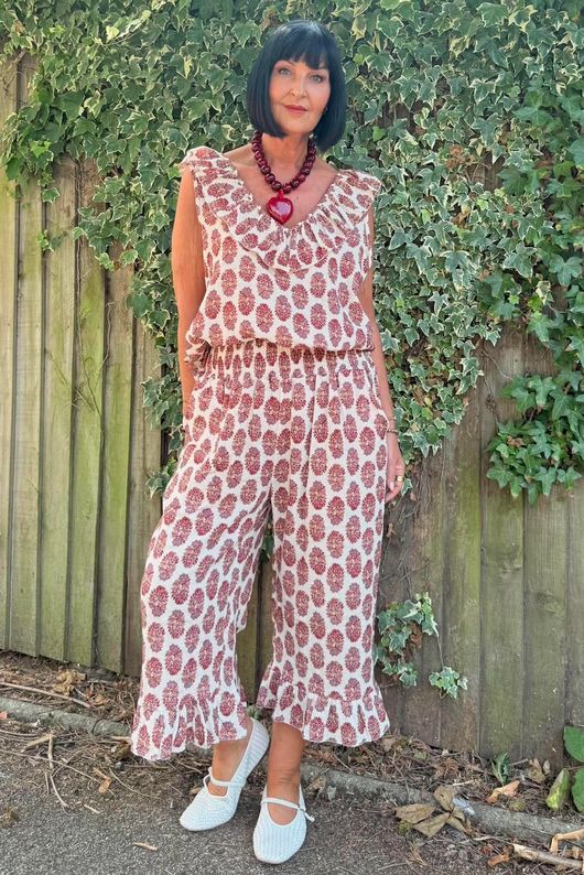 Daughter Of Ibiza Indira Frill Kick Pant Merlot & Mauve due 8 days