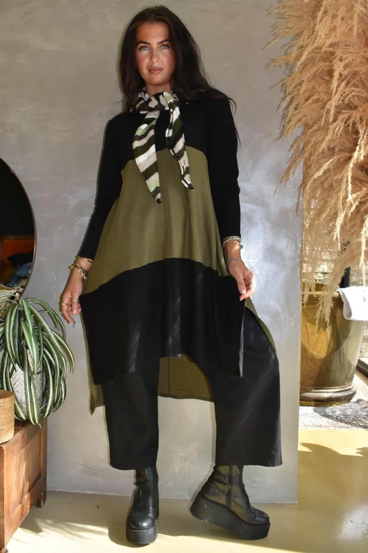Agata Longline Split Side Knit Khaki