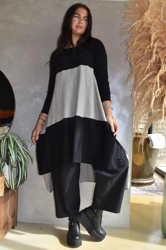 Agata Longline Split Side Knit Mid Grey Marl