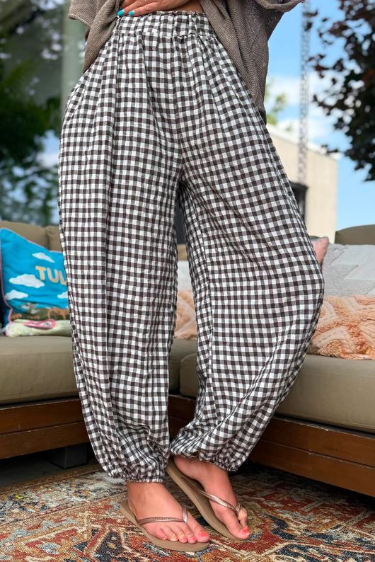 Agnes Cotton Gingham Balloon Cuff Pant Coffee Bean