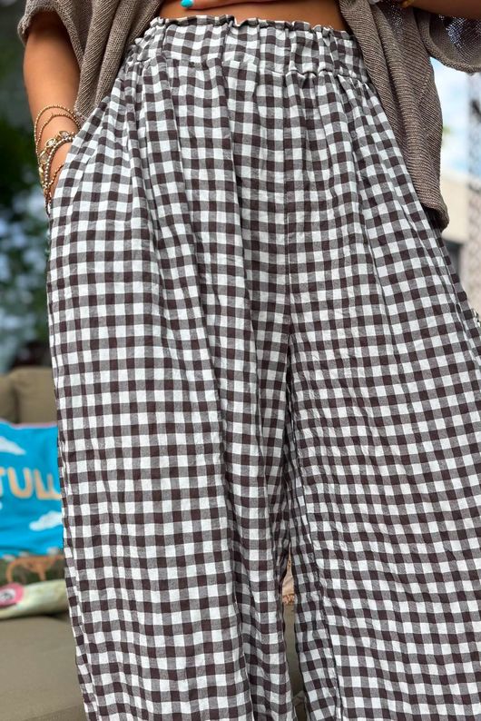 Agnes Cotton Gingham Balloon Cuff Pant Coffee Bean