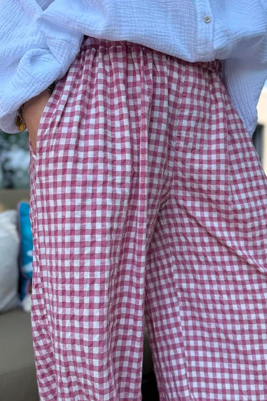 Agnes Cotton Gingham Balloon Cuff Pant Plum