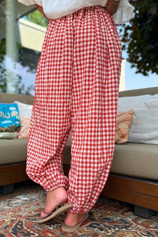 Agnes Cotton Gingham Balloon Cuff Pant Rust