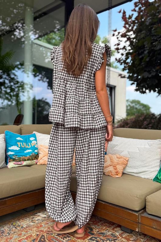 Agnes Cotton Gingham Tiered Top Coffee Bean