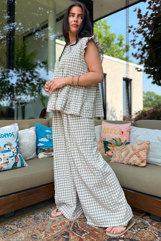 Agnes Cotton Gingham Tiered Top Mocha