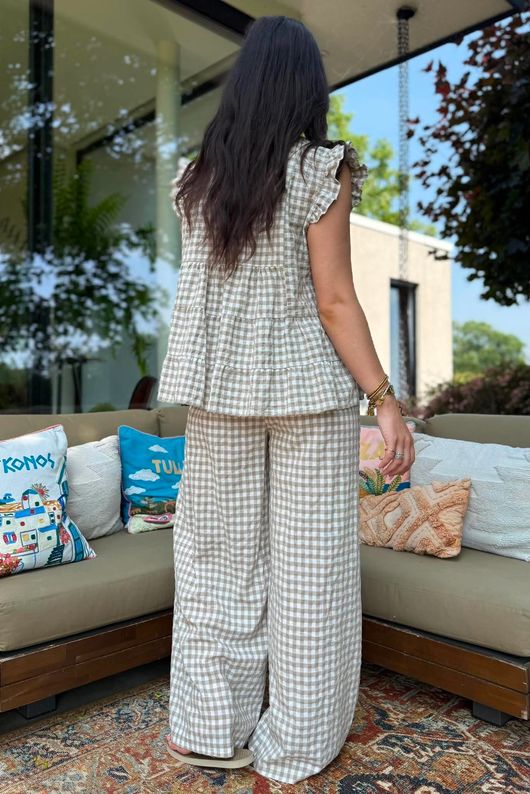 Agnes Cotton Gingham Tiered Top Mocha