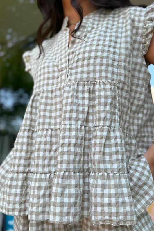 Agnes Cotton Gingham Tiered Top Mocha