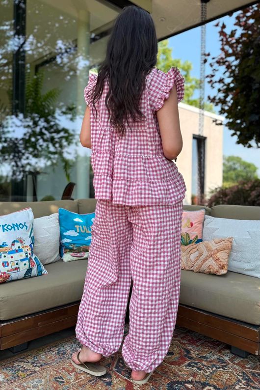 Agnes Cotton Gingham Tiered Top Plum