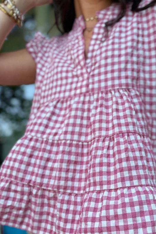 Agnes Cotton Gingham Tiered Top Plum