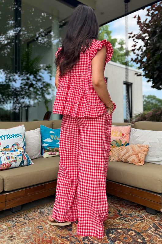 Agnes Cotton Gingham Tiered Top Ruby