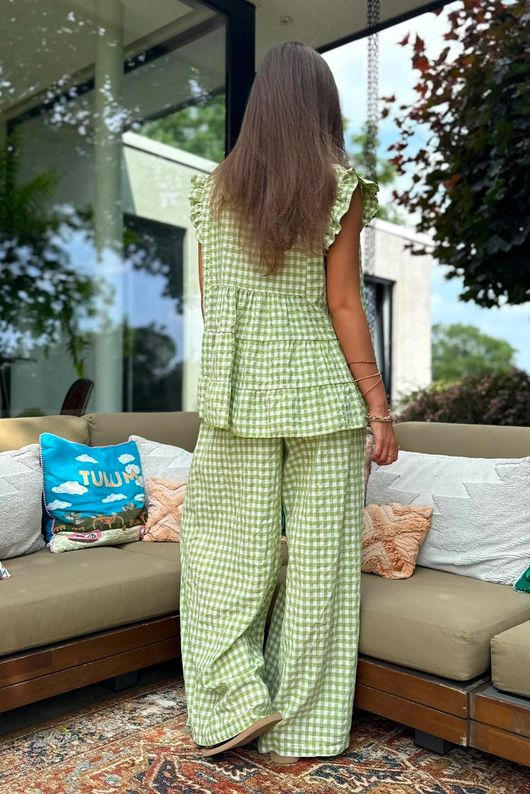 Agnes Cotton Gingham Tiered Top Soft Olive
