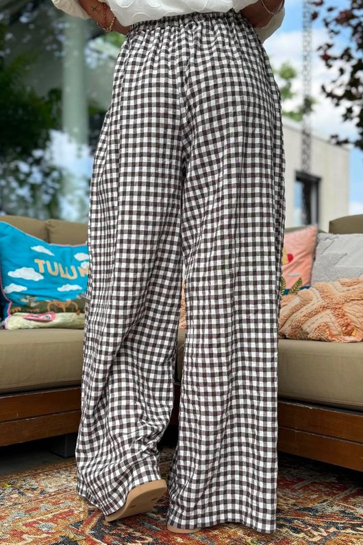 Agnes Cotton Gingham Wide Leg Pant Coffee Bean