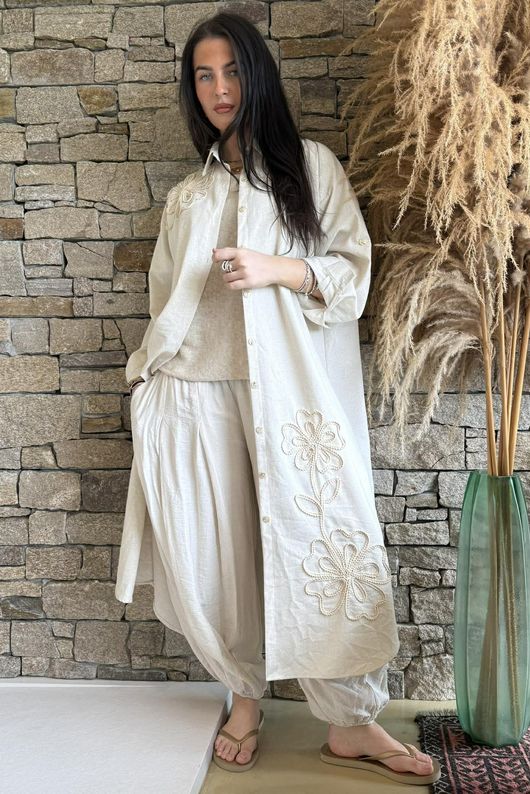 Alara Longline Duster Shirt Stone /42=