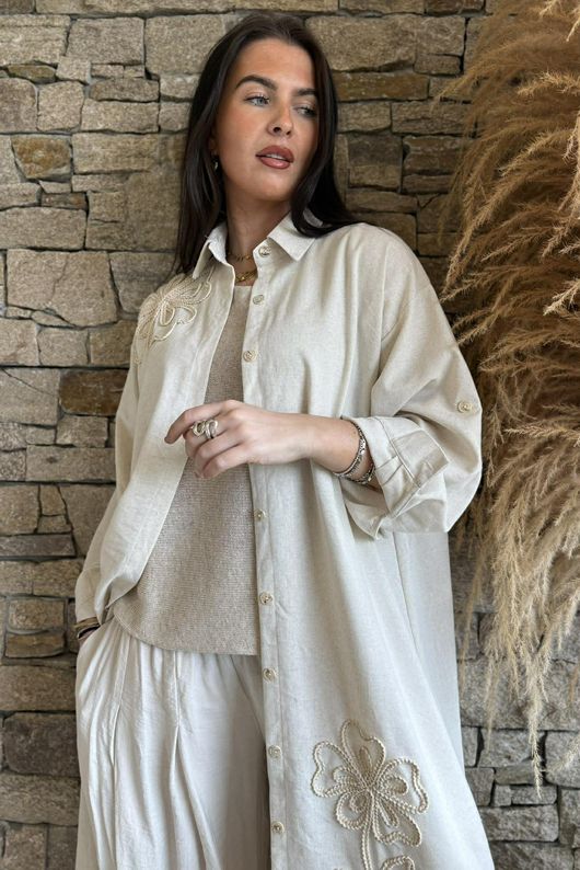 Alara Longline Duster Shirt Stone /42=