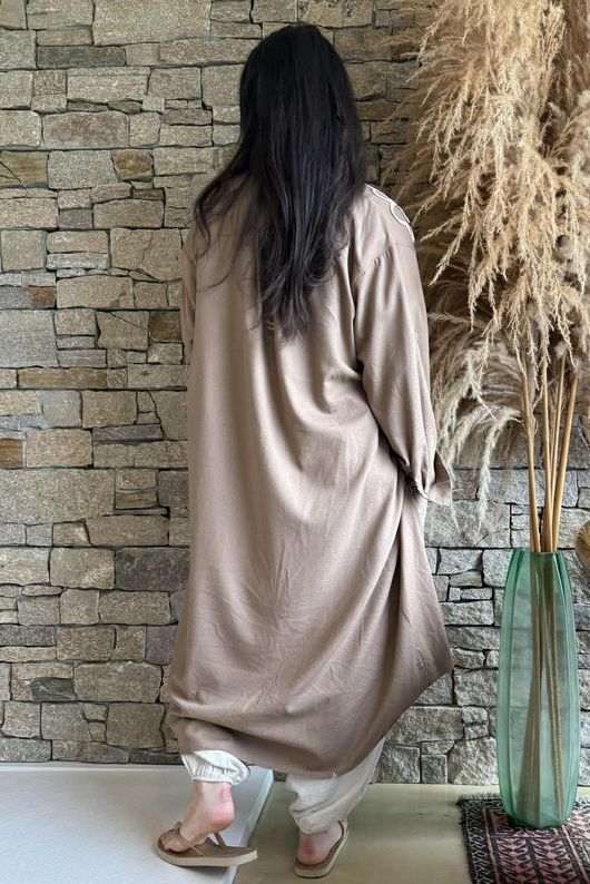 Alara Longline Duster Shirt Tan /8=
