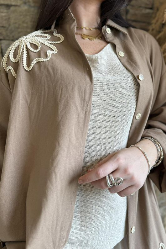 Alara Longline Duster Shirt Tan /8=