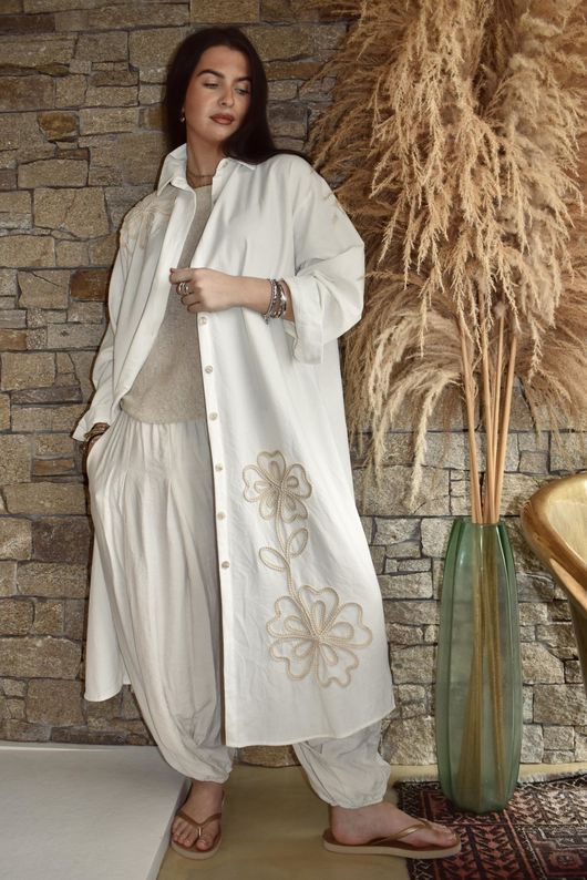 Alara Longline Duster Shirt White /8=