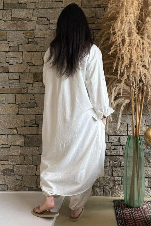 Alara Longline Duster Shirt White /8=