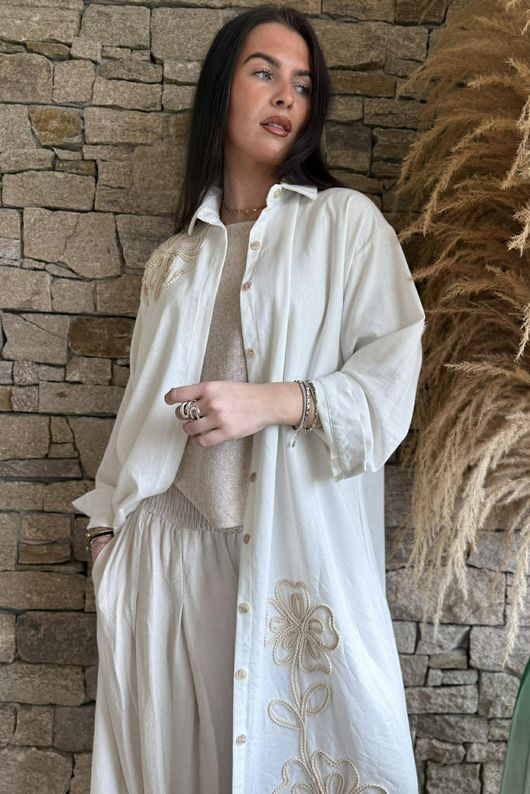 Alara Longline Duster Shirt White /8=